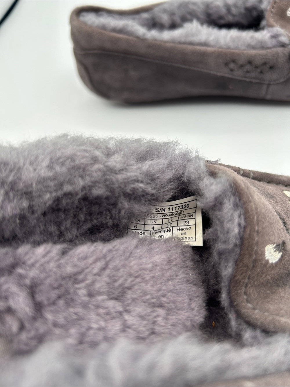 UGG Ansley Blossom Gray Suede Moccasin Slippers with Plush Shearling Lining - Picture 8 of 16